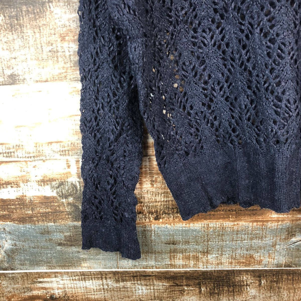 Homespun Knitwear × Japanese Brand × Vintage Grove Dark Blue crochet meshnet vintage Knitwear #A1331 Size S / US 4 / IT 40 - 7 Thumbnail