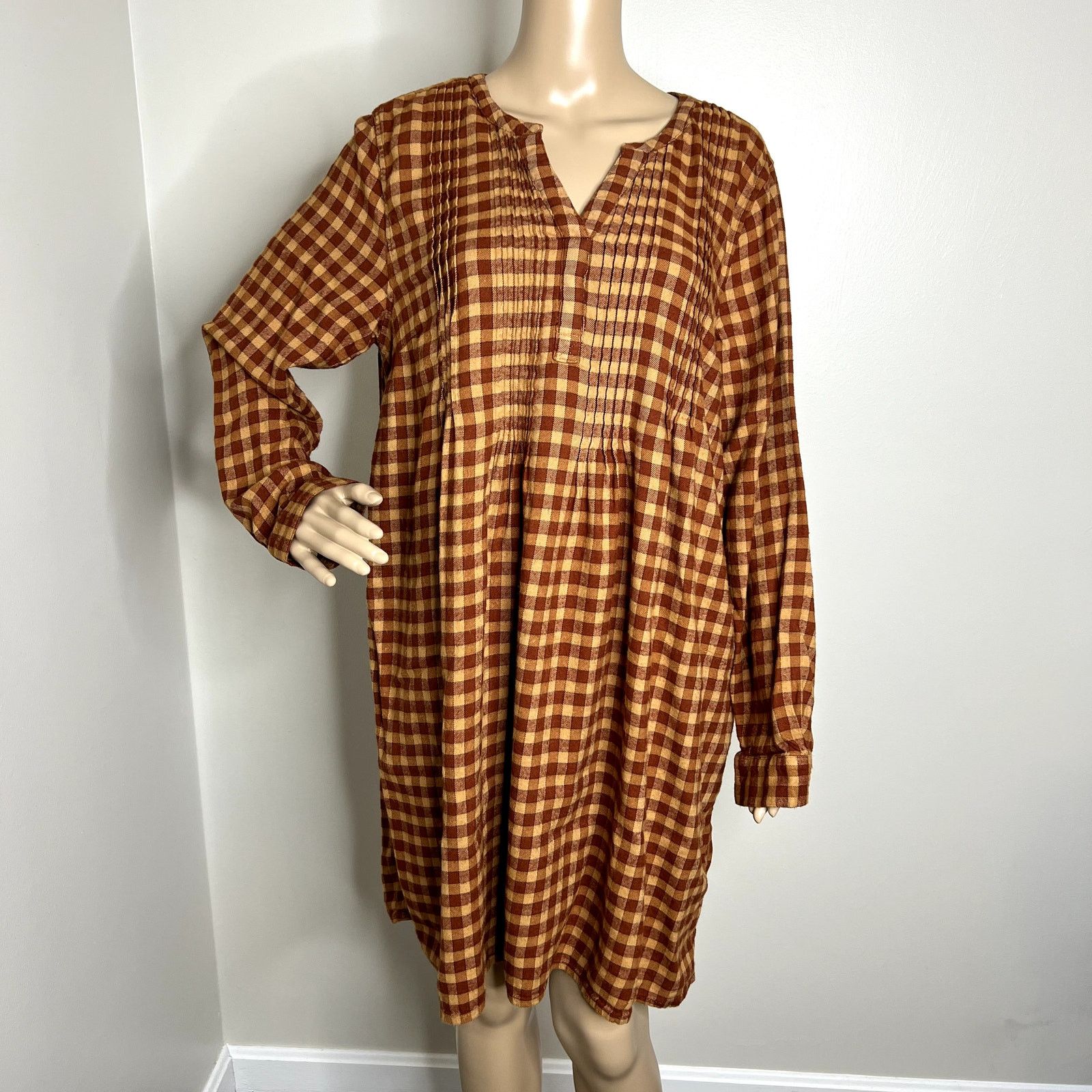 Other Sonoma Orange Plaid Pattern Long Sleeve Peasant Dress Size L / US 10 / IT 46 - 8 Thumbnail