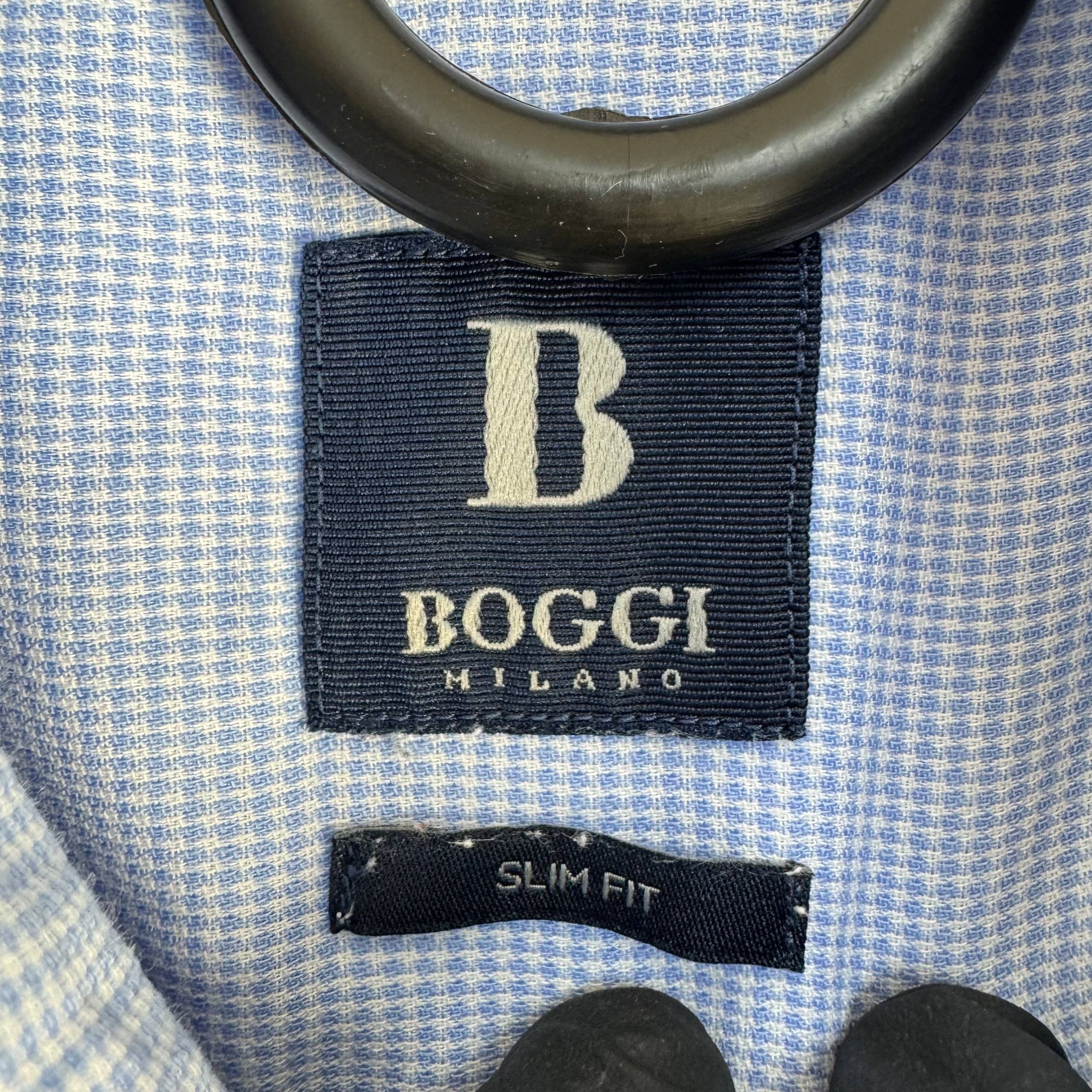 Boggi Boggi Milano Micro Check Dress Shirt Blue Mens Size M 15 38 Size US M / EU 48-50 / 2 - 4 Thumbnail