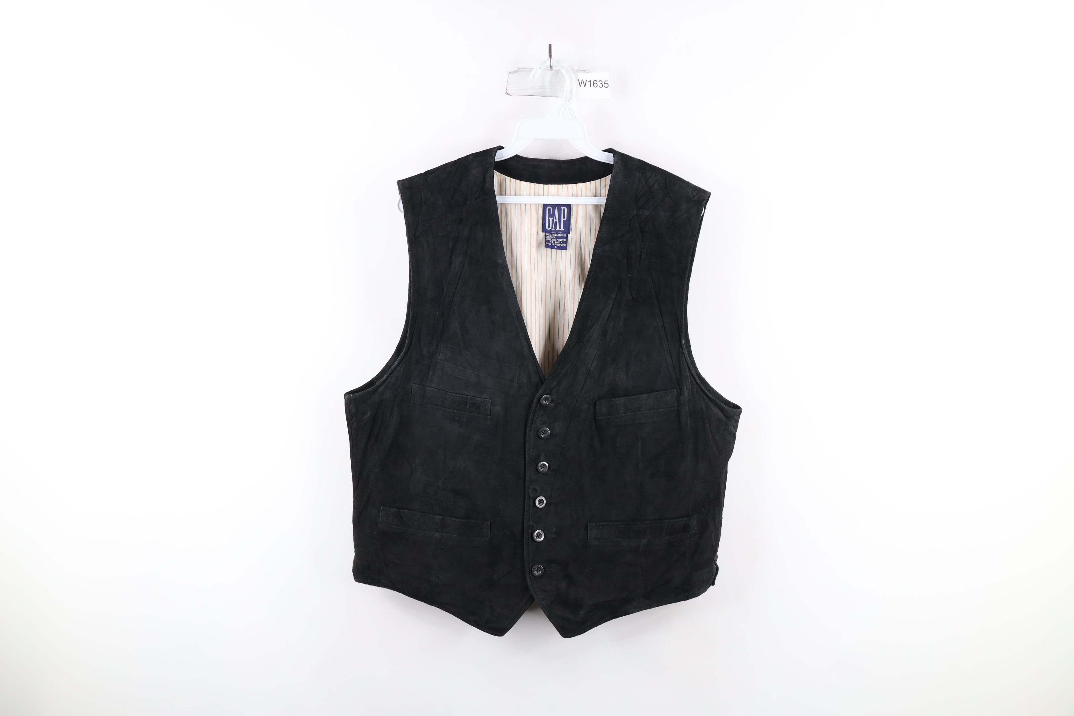 Vintage 90s Gap Full Button Suede Leather Vest Jacket Black
