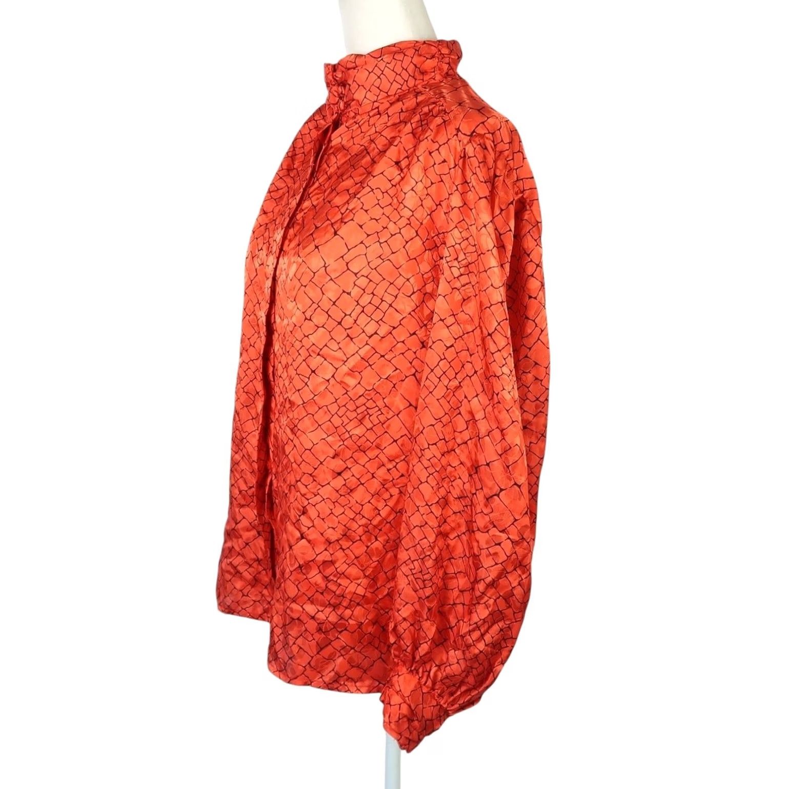 Vintage VINTAGE David Matthew Blouse Shirt 14 Red Black Croc Print Satin Mock Neck Long Sleeve Women 80s Size XL / US 12-14 / IT 48-50 - 3 Thumbnail