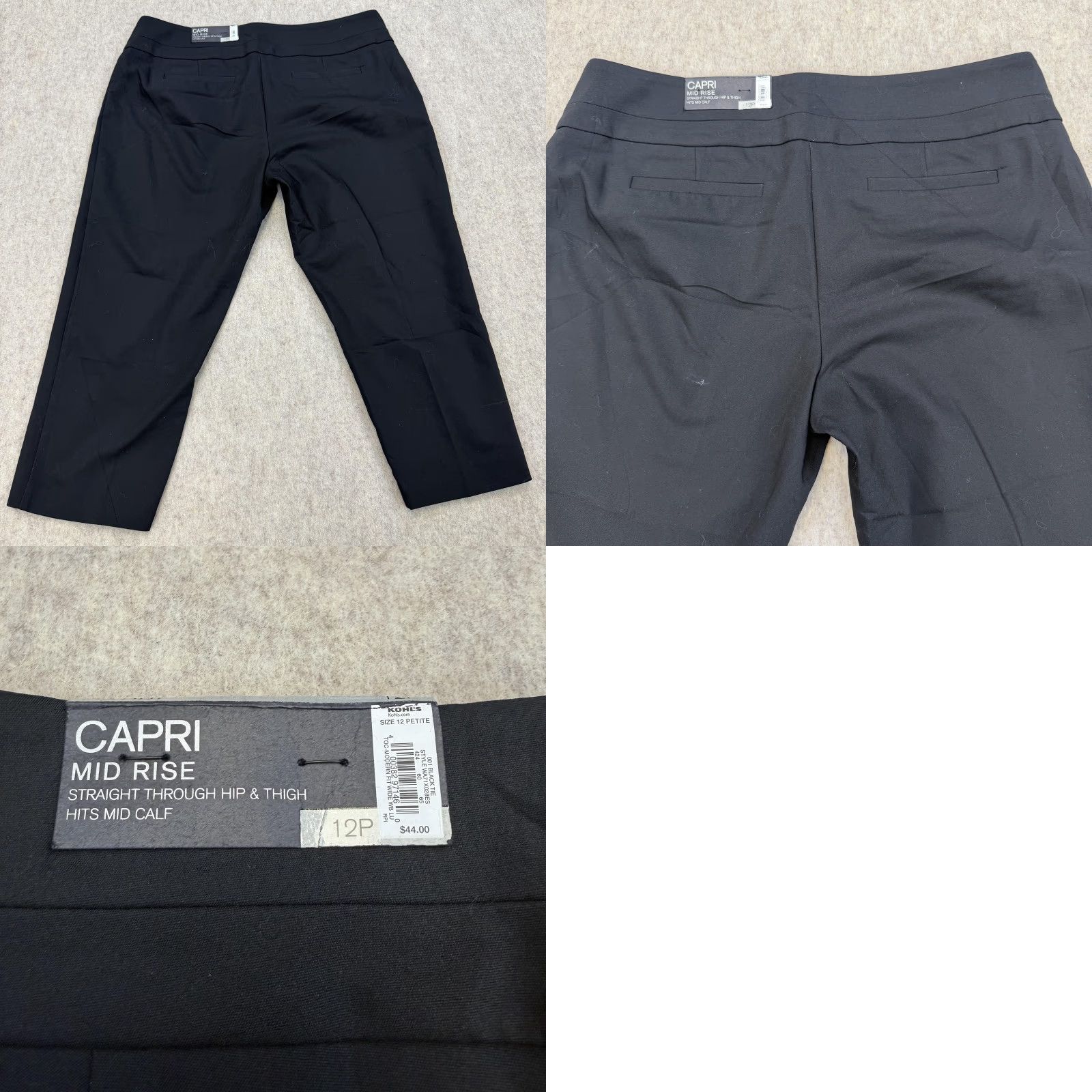 Apt. 9 Apt 9 The Torie Capri Pants Womens 12P Black Mid Rise Straight Dressy Work Size 34" / US 12 / IT 48 - 9 Thumbnail