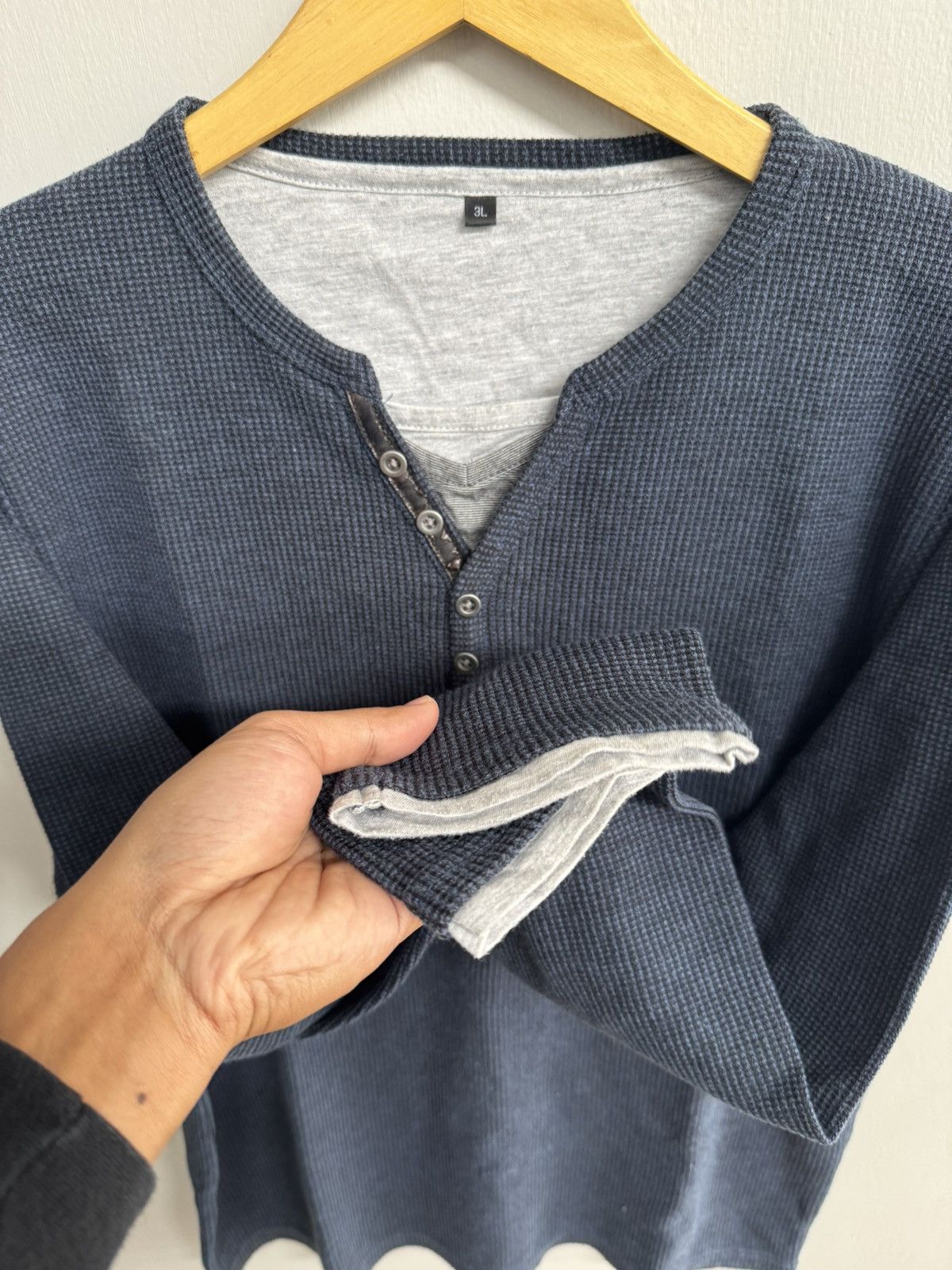 Japanese Brand FREUDE DOUBLE LAYER LONGSLEEVE WAFFLE-KNIT HENLEY SHIRT Size US L / EU 52-54 / 3 - 3 Thumbnail