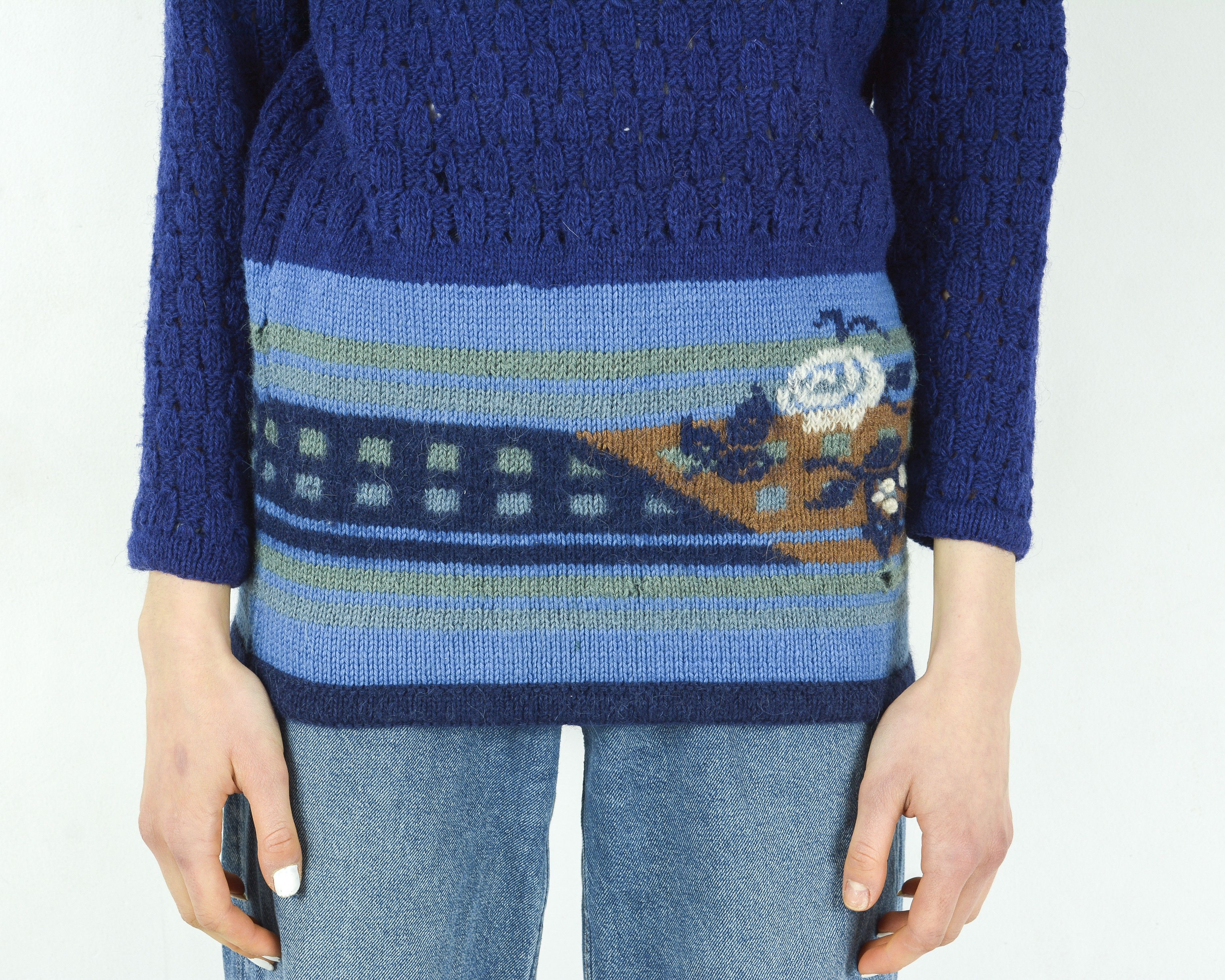 Handmade × Vintage Handmade Wool Sweater Pullover Jumper Knitted Winter Warm Size XS / US 0-2 / IT 36-38 - 5 Thumbnail