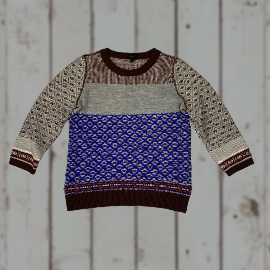 J.Crew J.CREW Womens L Brown Maroon Merino Wool Blend Geometric Pullover Sweater Size L / US 10 / IT 46 - 1 Thumbnail