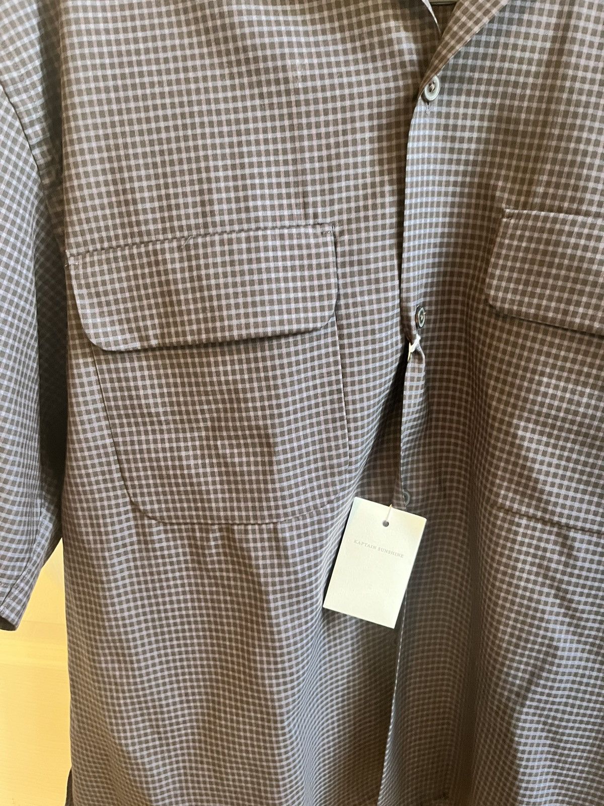 Kaptain Sunshine Summer Wool Open Collar SS Shirt BROWN PLAID Size US S / EU 44-46 / 1 - 2 Thumbnail
