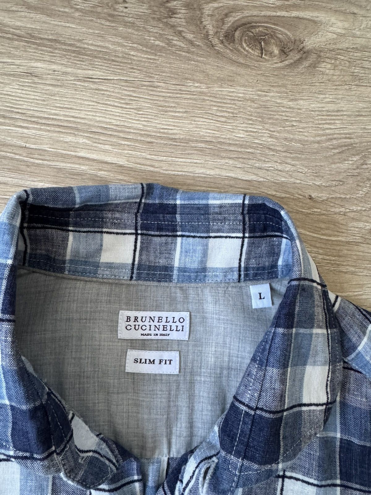 Brunello Cucinelli Brunello Cucinelli Slim Fit Linen Check Button Up Shirt Size US L / EU 52-54 / 3 - 4 Thumbnail