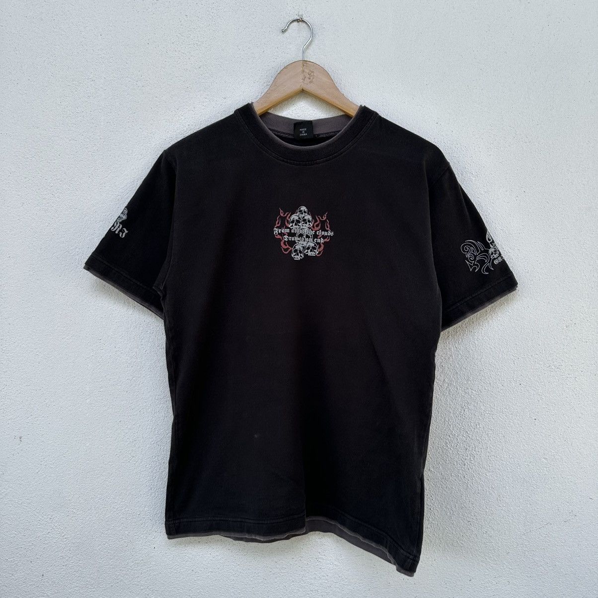 If Six Was Nine Vintage Grigri Skull Flame Punk Double Layer T Shirt Size US L / EU 52-54 / 3 - 4 Thumbnail