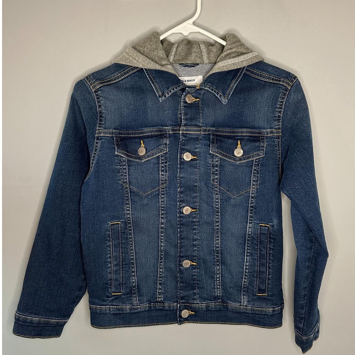 Old Navy Old Navy Long Sleeve Hooded Jean Trucker Jacket Blue L/10-12 Size L / US 10 / IT 46 - 1 Thumbnail