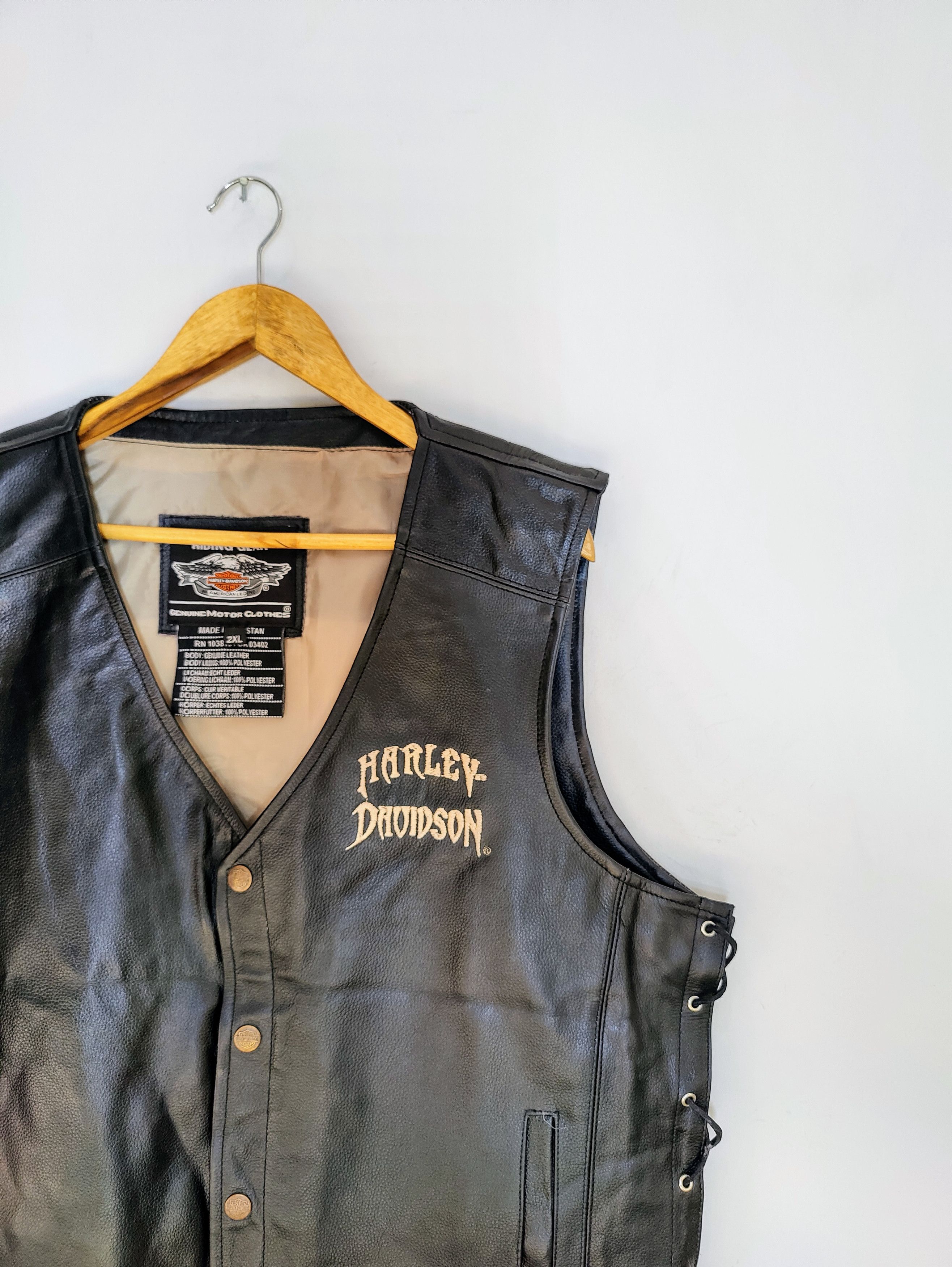 Harley Davidson 🔥Harley Davidson Motorcycle Leather Vest Biker Gear Size US L / EU 52-54 / 3 - 4 Thumbnail