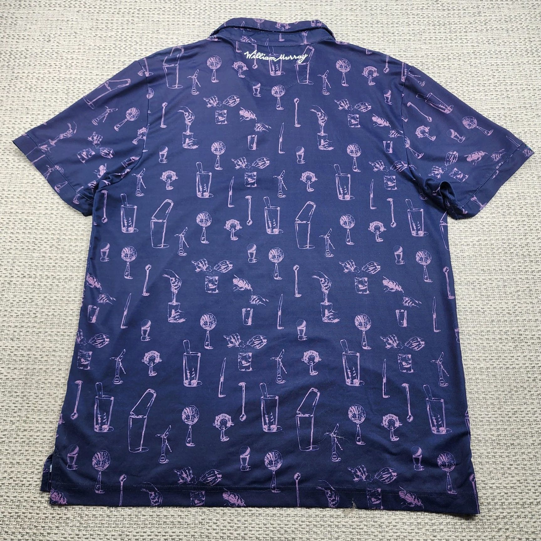 Vintage William Murray Polo Shirt Mens Large Navy Pink Golf Cocktails Print Performance Shirt Size US L / EU 52-54 / 3 - 6 Thumbnail