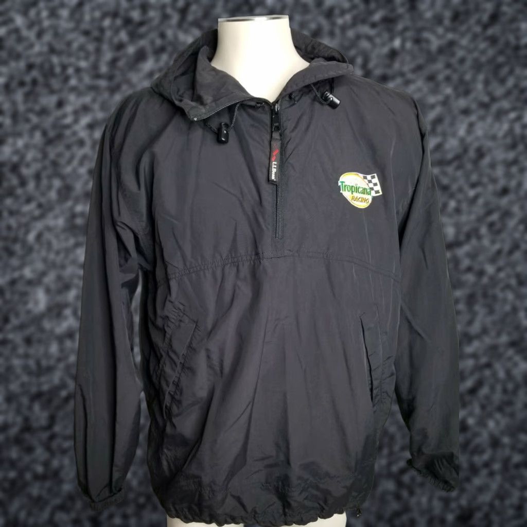 Vintage VINTAGE LL Bean Tropicana Racing Windbreaker Jacket Mens M Black Nylon Zip Hood Pockets 1980s USA Theme Size US M / EU 48-50 / 2 - 1 Thumbnail