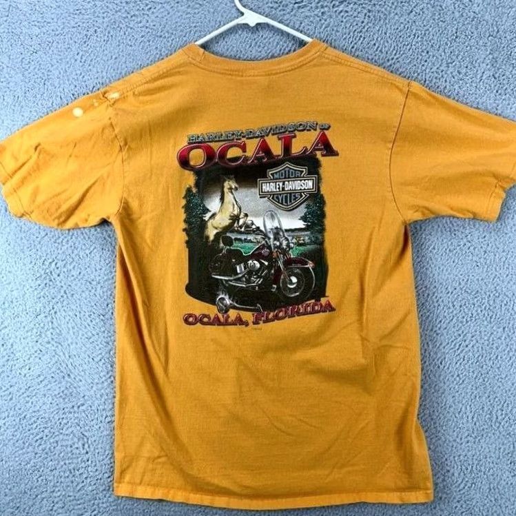 Harley Davidson Harley-Davidson T-Shirt Adult Large Yellow Cotton Graphic Tee Made In USA Mens Size US L / EU 52-54 / 3 - 2 Thumbnail