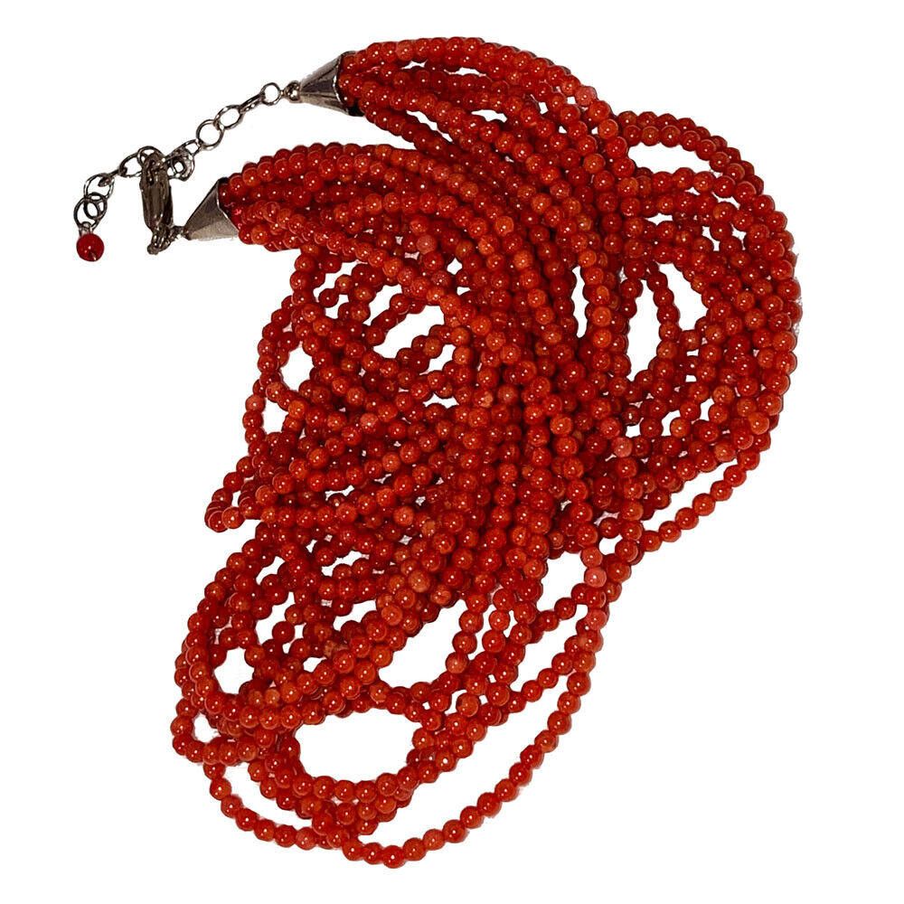 Designer Sterling Red Coral Small Round Bead Multi Strand Necklace Size ONE SIZE - 3 Thumbnail