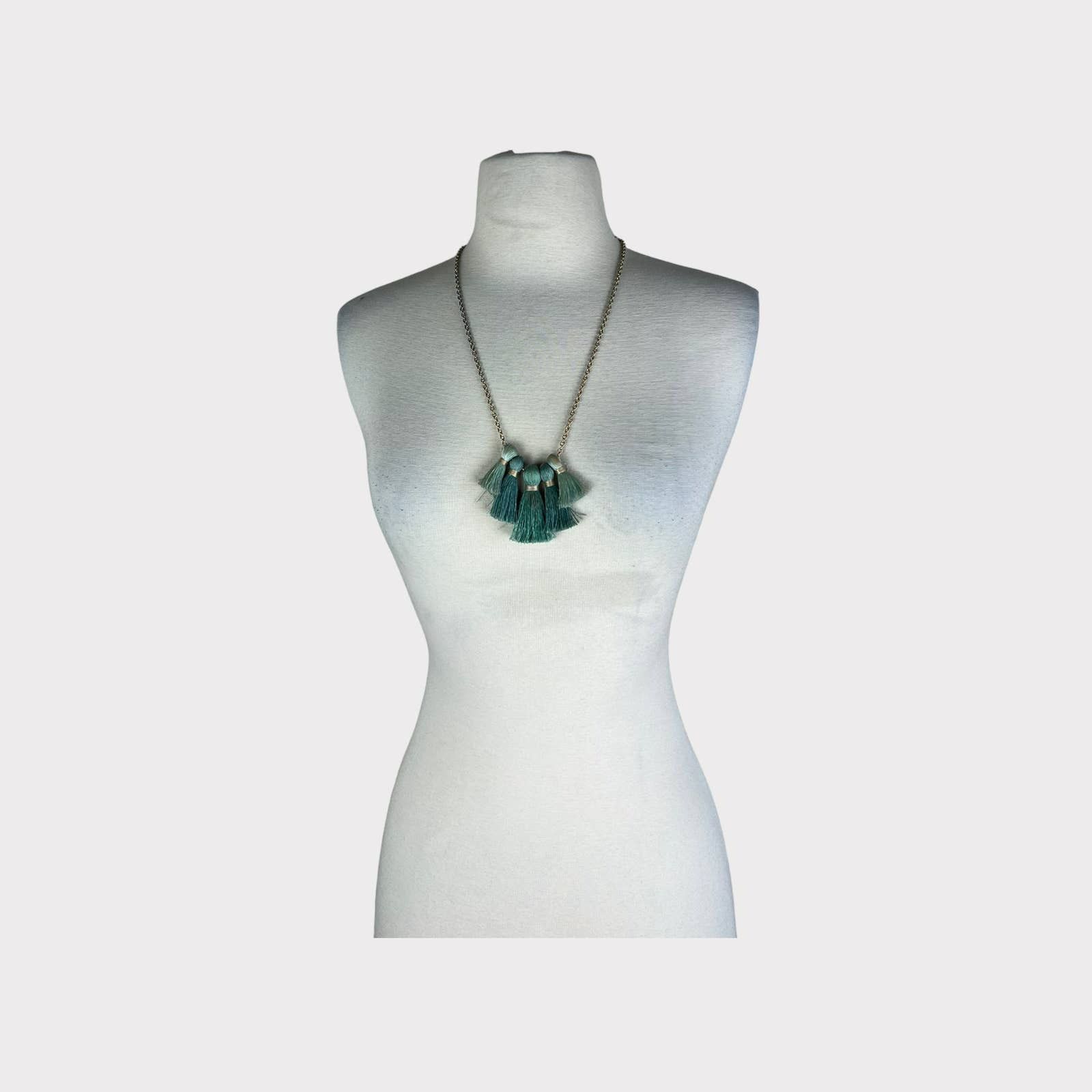 Vintage Miss Ivy Pearl | Five Tassel Necklace Teal Gold Tone | 24" Size ONE SIZE - 1 Thumbnail