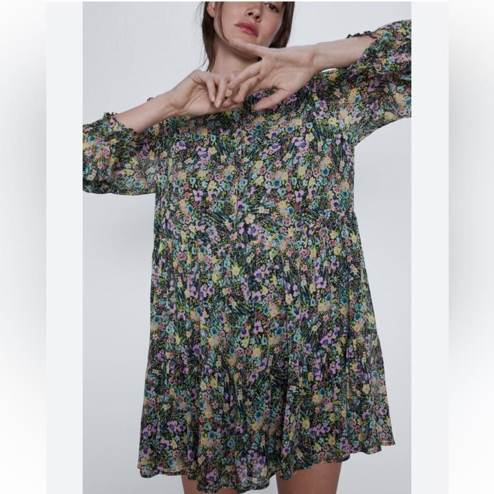 Zara Zara l Floral Long Sleeve Tunic Dress Small Size S / US 4 / IT 40 - 1 Thumbnail