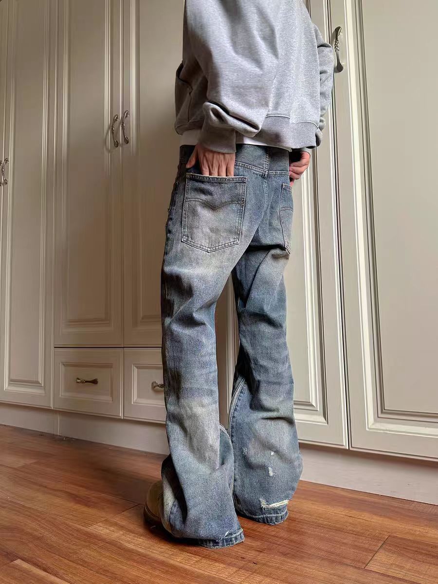 Designer Street hip hop vintage Y2K micro flare ripped baggy jeans Size US 30 / EU 46 - 2 Thumbnail