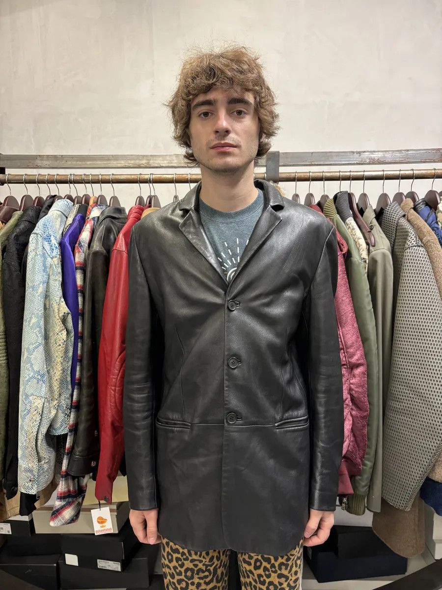 Emporio Armani AW2004 Emporio Armani Black Long Minimalist Leather