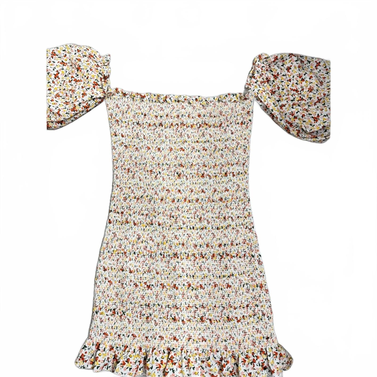 Topshop Topshop Floral Print Off Shoulder Smocked Mini Dress- Size 8 Size M / US 6-8 / IT 42-44 - 3 Thumbnail