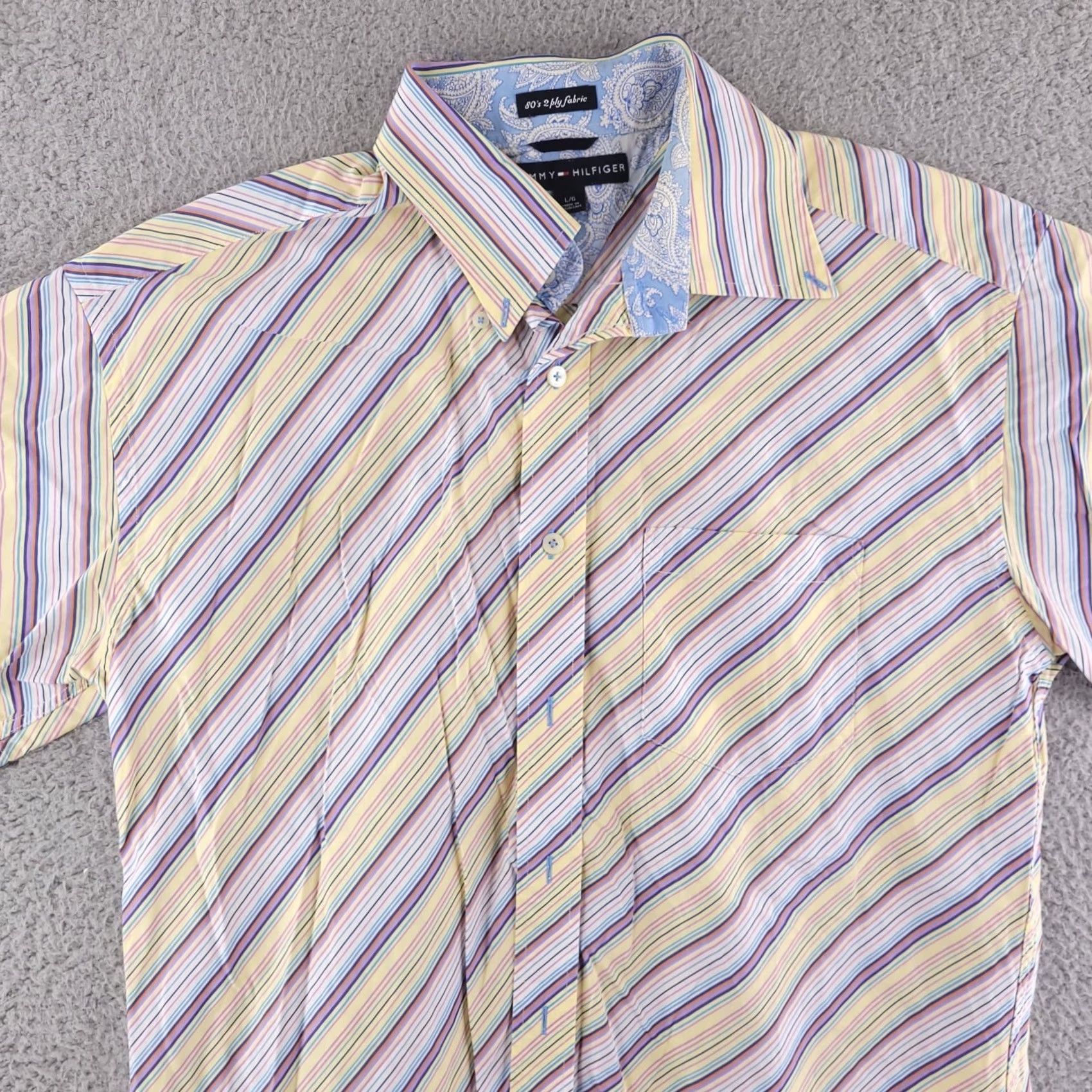Tommy Hilfiger Tommy Hilfiger Shirt Mens Large Striped Club Shirt 80s Yellow Button-Up Short Sleeve Size US L / EU 52-54 / 3 - 3 Thumbnail