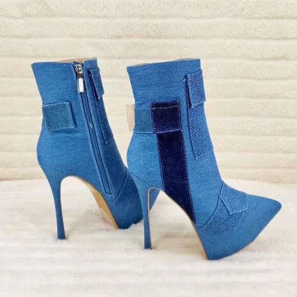 Other Kinder Pointy Toe Platform Stiletto Heel Ankle Boots Denim P Size US 6 / IT 36 - 1 Thumbnail