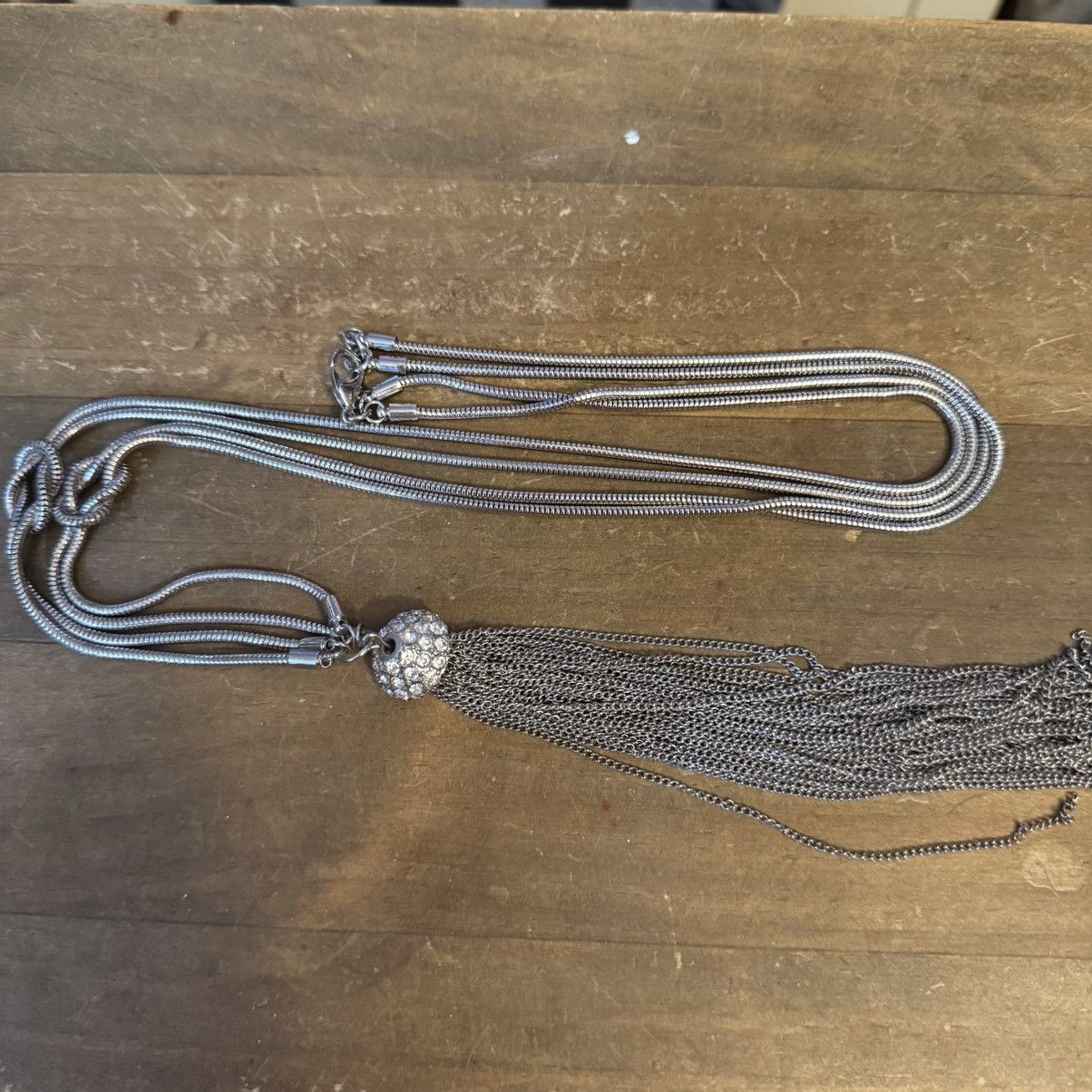 Other Long silver tone snake chain tassel necklace Size ONE SIZE - 2 Thumbnail