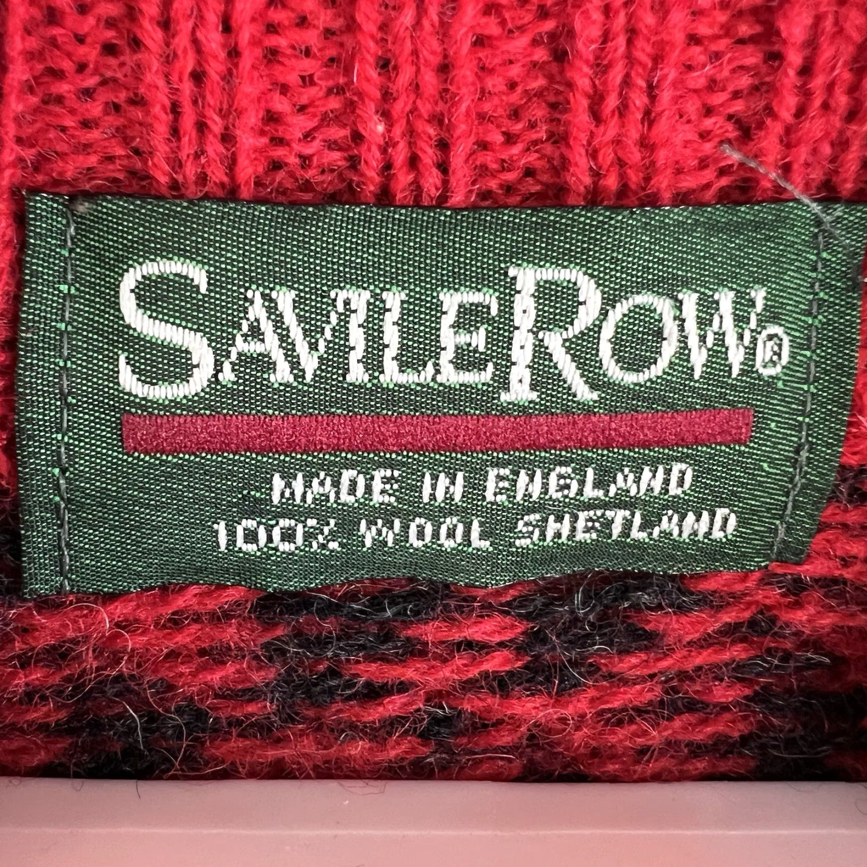 Vintage VINTAGE Savile Row Wool Sweater Men XL Crew Neck Geometric Pattern Red 80s 90s Classic Size US XL / EU 56 / 4 - 5 Thumbnail