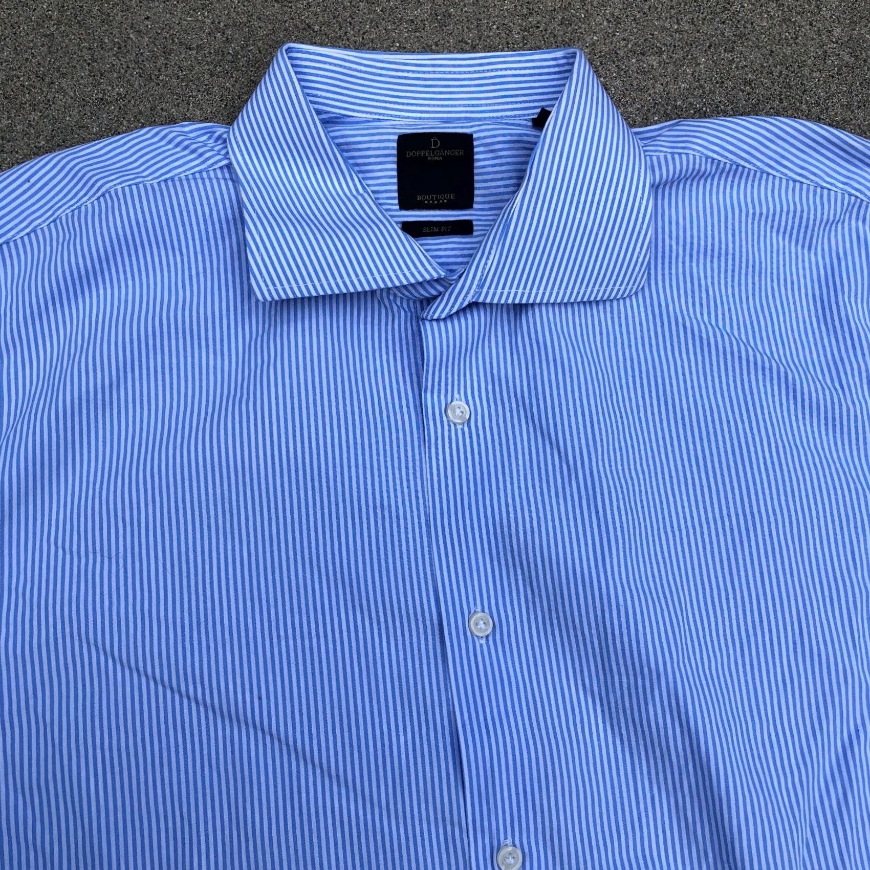 Vintage Doppleganger ROMA Dress Shirt Men's Slim Fit 43 Blue Striped Collared Button Size 46R - 2 Thumbnail