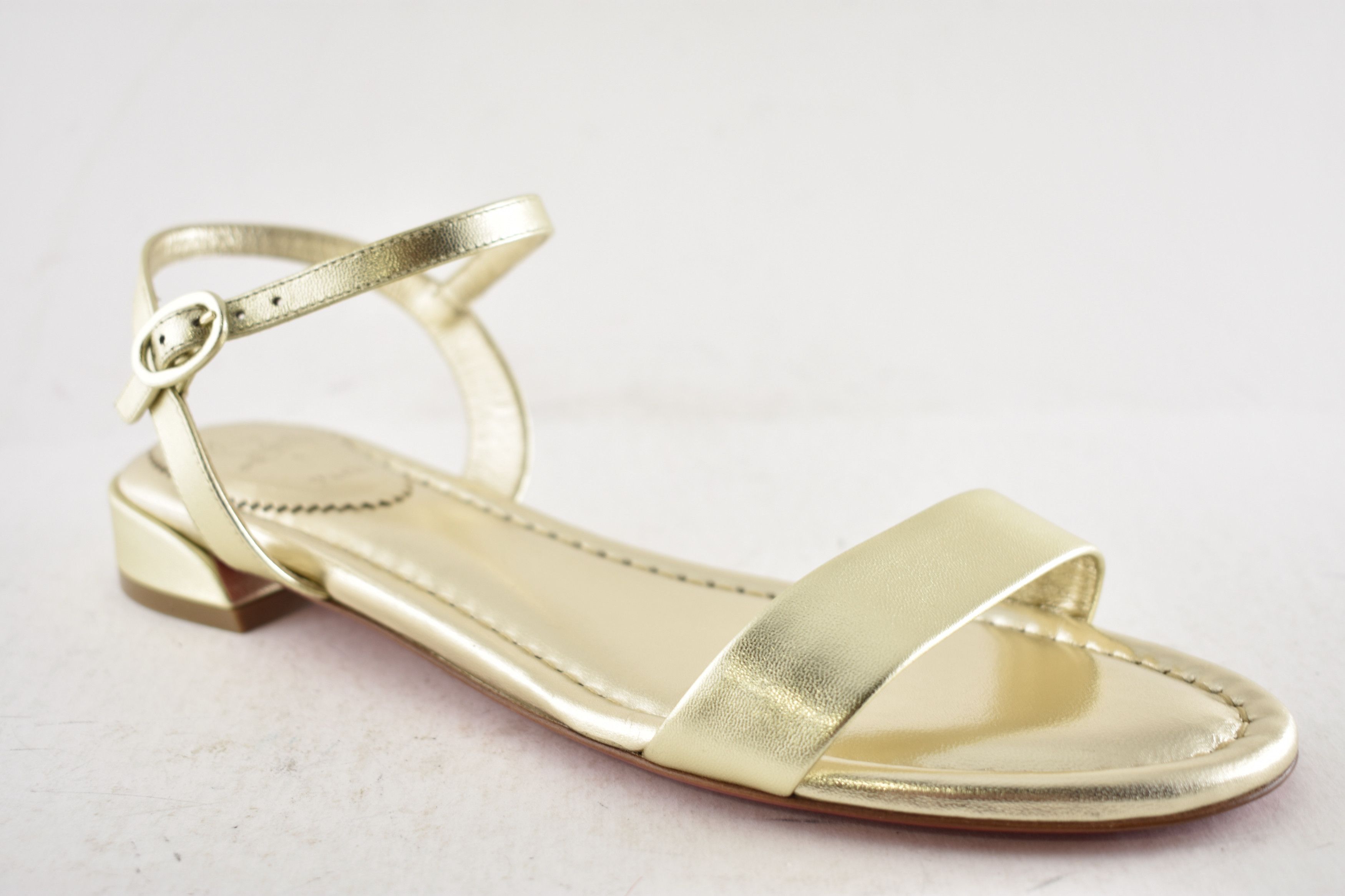 Christian Louboutin Sweet Jane Sandal Flat Platine Gold Leather Ankle Strap 41 Size US 11 / IT 41 - 6 Thumbnail