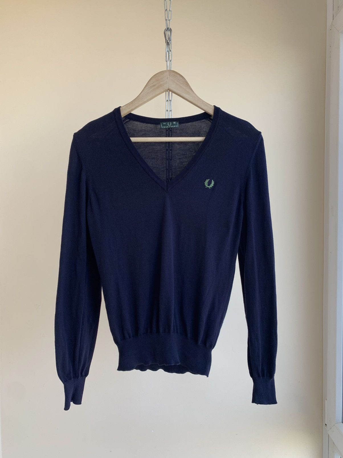 Fred Perry V-Neck Cotton Knit Pullover Jumper Sweater Made in Italy Size US M / EU 48-50 / 2 - 1 Thumbnail