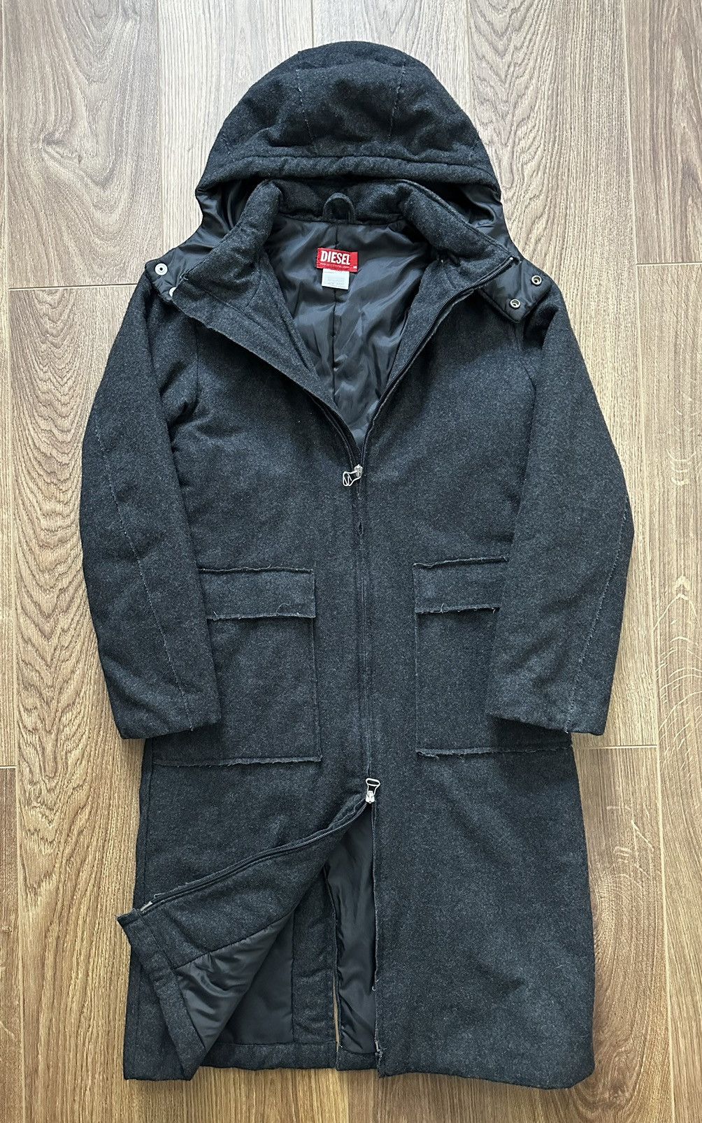 Diesel × Vintage Diesel Vintage Disstressed Patch Pocket Wool Hooded Jacket Size L / US 10 / IT 46 - 1 Thumbnail