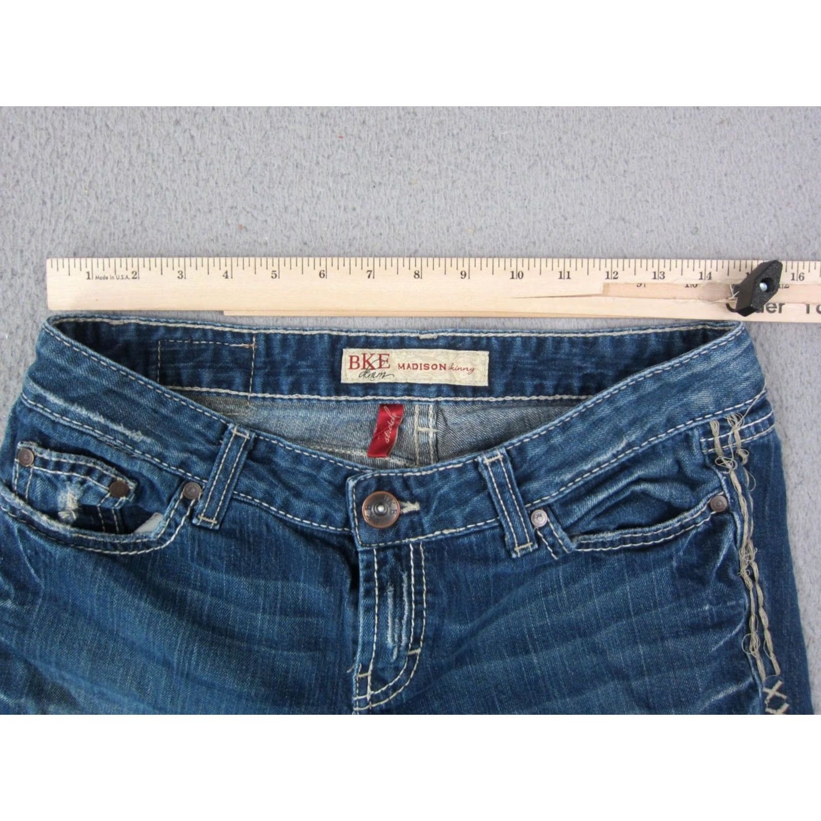 Vintage Buckle BKE Jeans Womens 30 x 25 Blue Madison Skinny Stretch Denim Distressed 90s Size 30" / US 8 / IT 44 - 7 Thumbnail