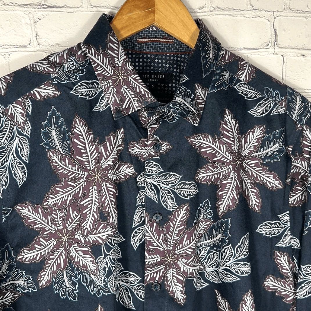 Ted Baker Ted Baker Mens Blue Floral Hawaiian Shirt Cotton Button-Down XL Blue Flip Cuff Shirt Mens XL Size US XL / EU 56 / 4 - 3 Thumbnail