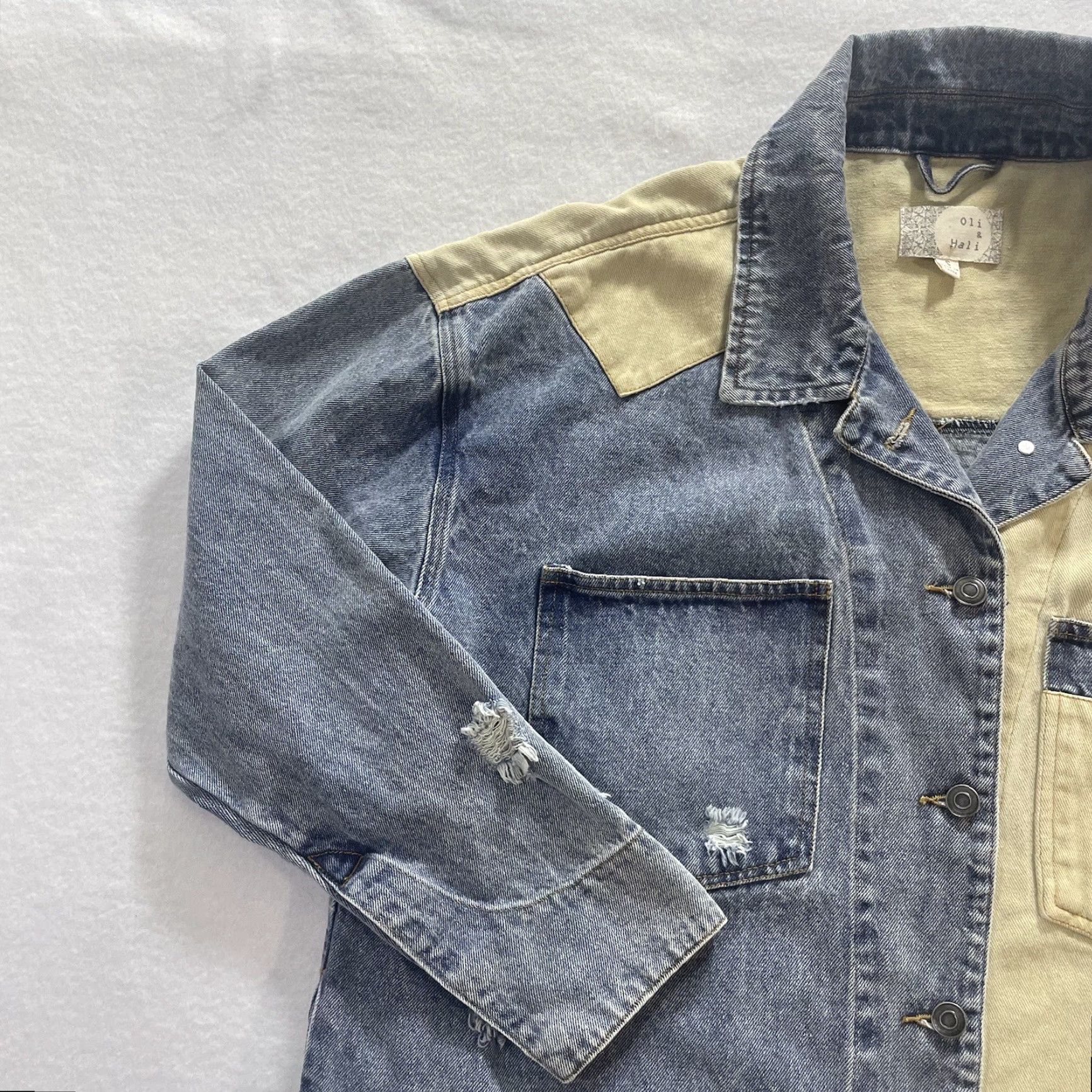 Denime Oli & Holi Boho Mixed Denim Jacket Long Oversize Boutique Button & Snap Size S Women Multicolor Denim Jacket Spring Summer Fall Winter Size S / US 4 / IT 40 - 7 Thumbnail