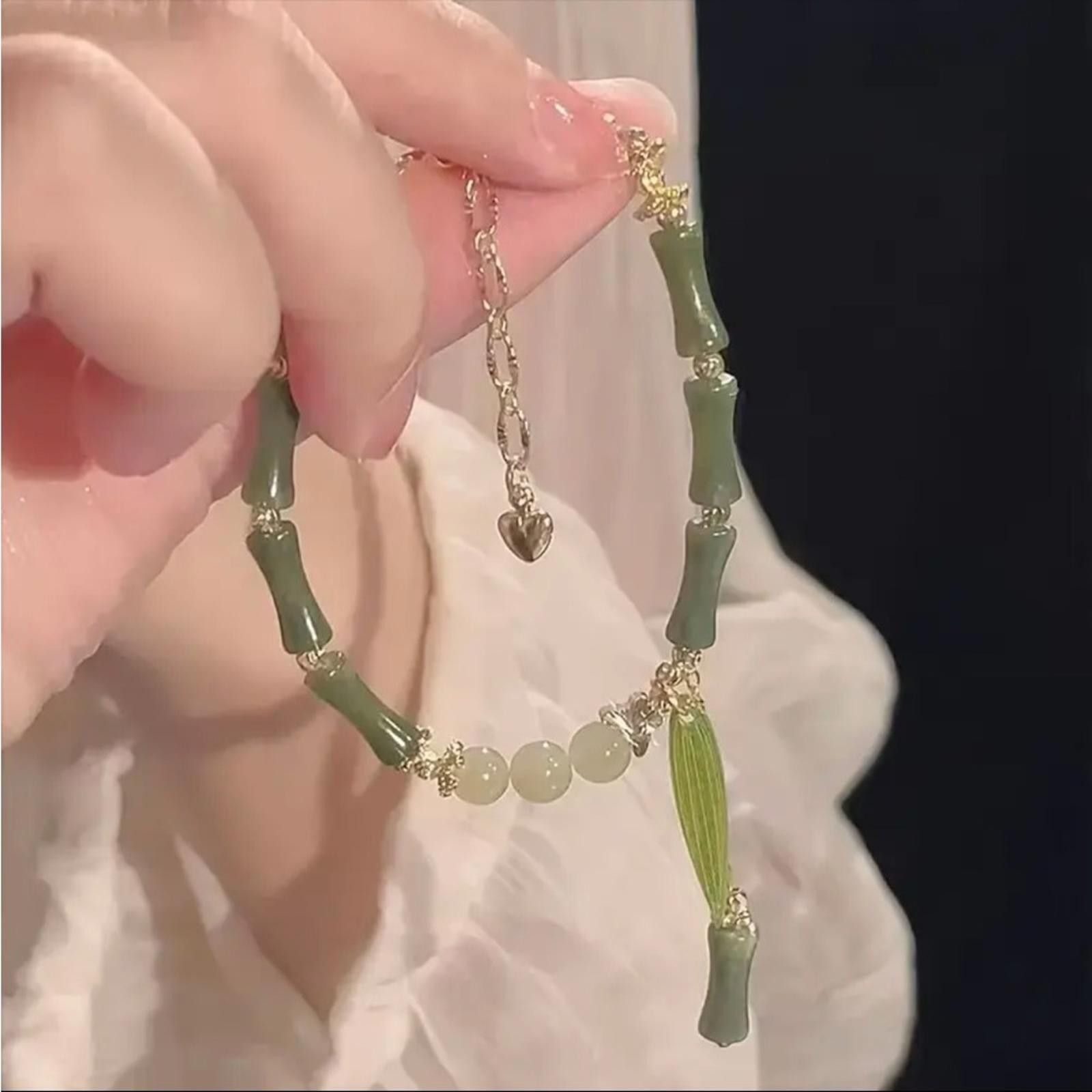 Designer Bamboo Style Vintage Inspired Bracelet in Green Size ONE SIZE - 1 Thumbnail
