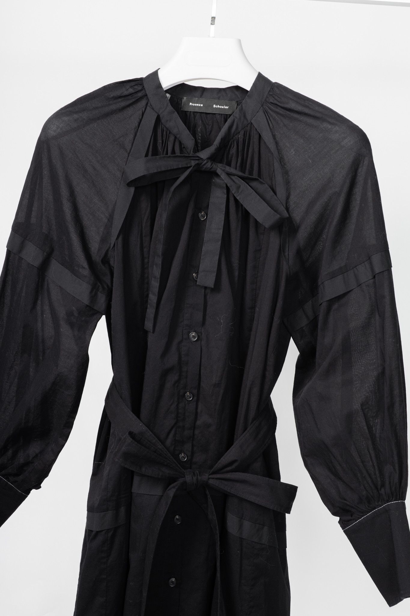 Proenza Schouler Proenza Schouler Black Poplin Buttoned Waist-Tie Midi Dress Size S / US 4 / IT 40 - 3 Thumbnail