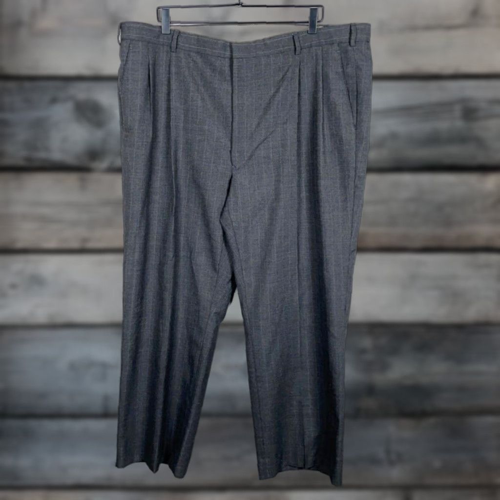 IDEA VINTAGE Wool Pleated Trousers Men's 42 x 28 (+2") Dark Gray Pinstripe Pants Ideal Zip Dress Pants Mens Regular Gray Wool Pinstripe 42 x 28 Inseam 28 Size US 42 / EU 58 - 1 Thumbnail