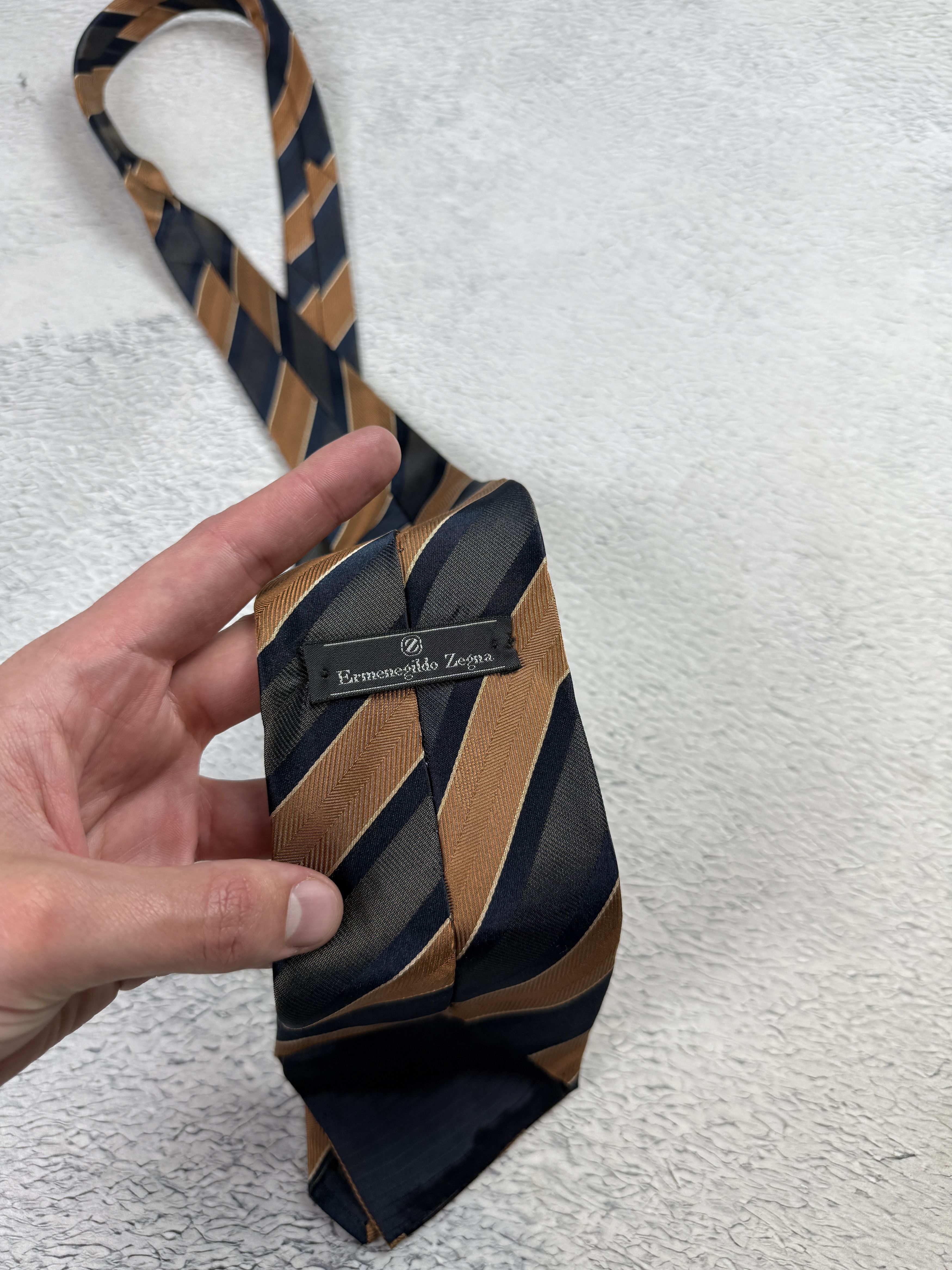 Ermenegildo Zegna Ermenegildo Zegna Tie Silk Striped Brown Grey Italy Size ONE SIZE - 2 Thumbnail
