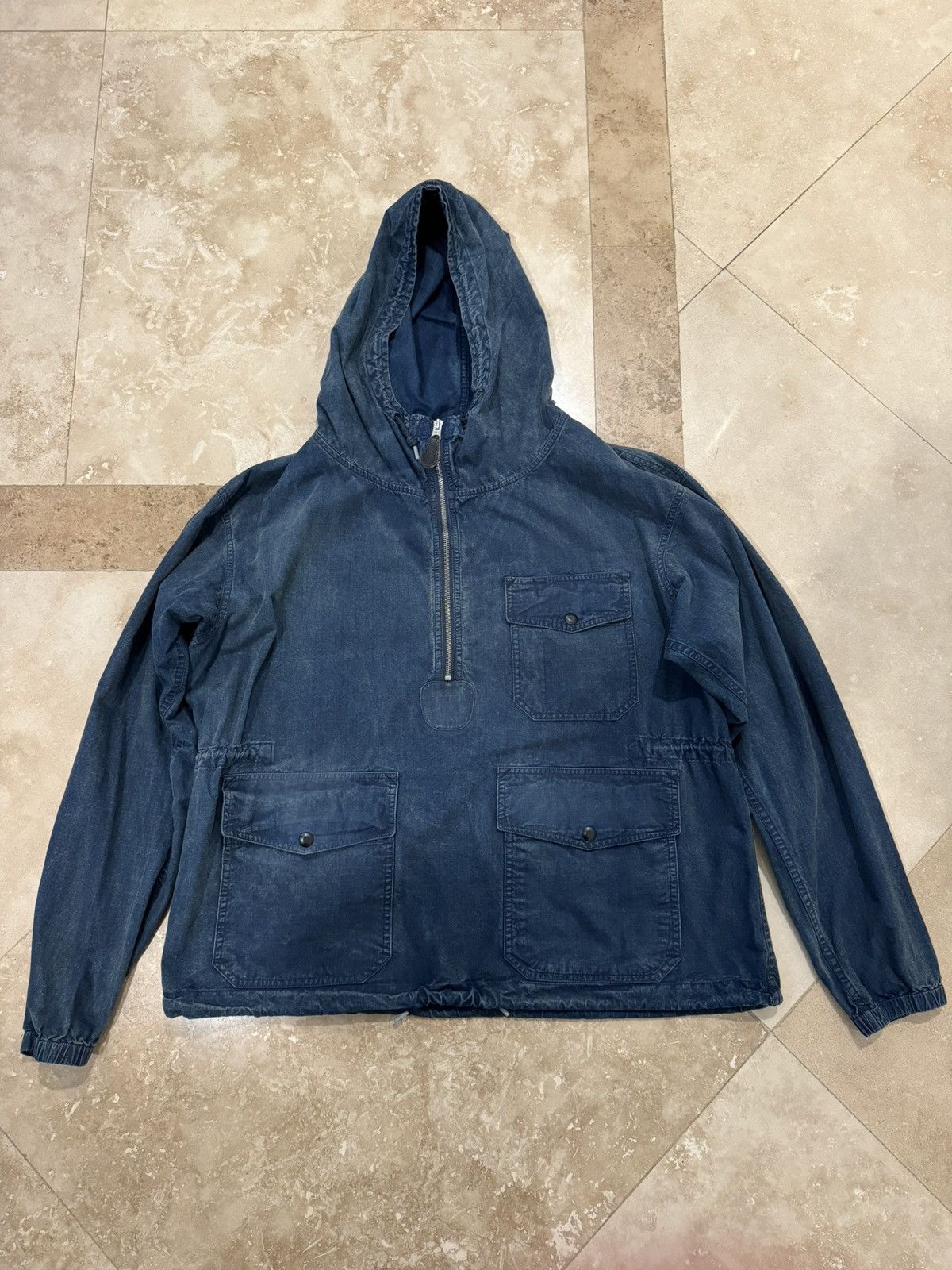 image of Rrl Ralph Lauren Rrl Double Rl Indigo Ripstop Lightweight Pullover Jacket in Blue (Size Large)
