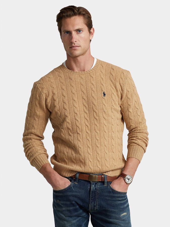 Polo Ralph Lauren o1s22i1n0125 Cable Knit Wool-Cashmere Sweater in Camel Size US XL / EU 56 / 4 - 1 Thumbnail