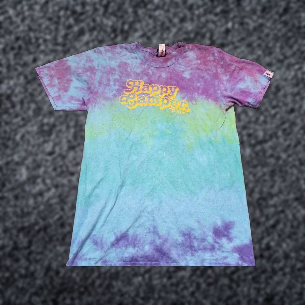 Camper Womens S Happy Camper T Shirt Mountains Forest Camping Graphic Tee Tie Dye Shirt Size S / US 4 / IT 40 - 1 Thumbnail