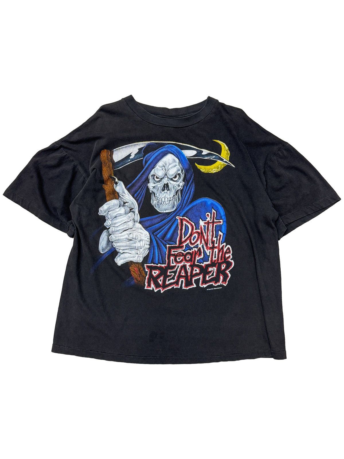 Designer × Vintage 1990s Grim Reaper “Don’t Fear The Reaper” Biker T-Shirt Size US XL / EU 56 / 4 - 2 Thumbnail