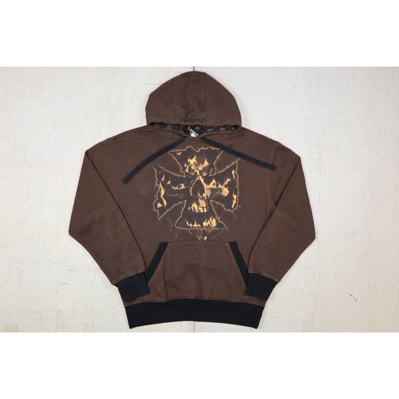 Vintage Vintage ODM Men's M Skull Hoodie Grunge Y2K Brown Cotton Size US M / EU 48-50 / 2 - 6 Thumbnail