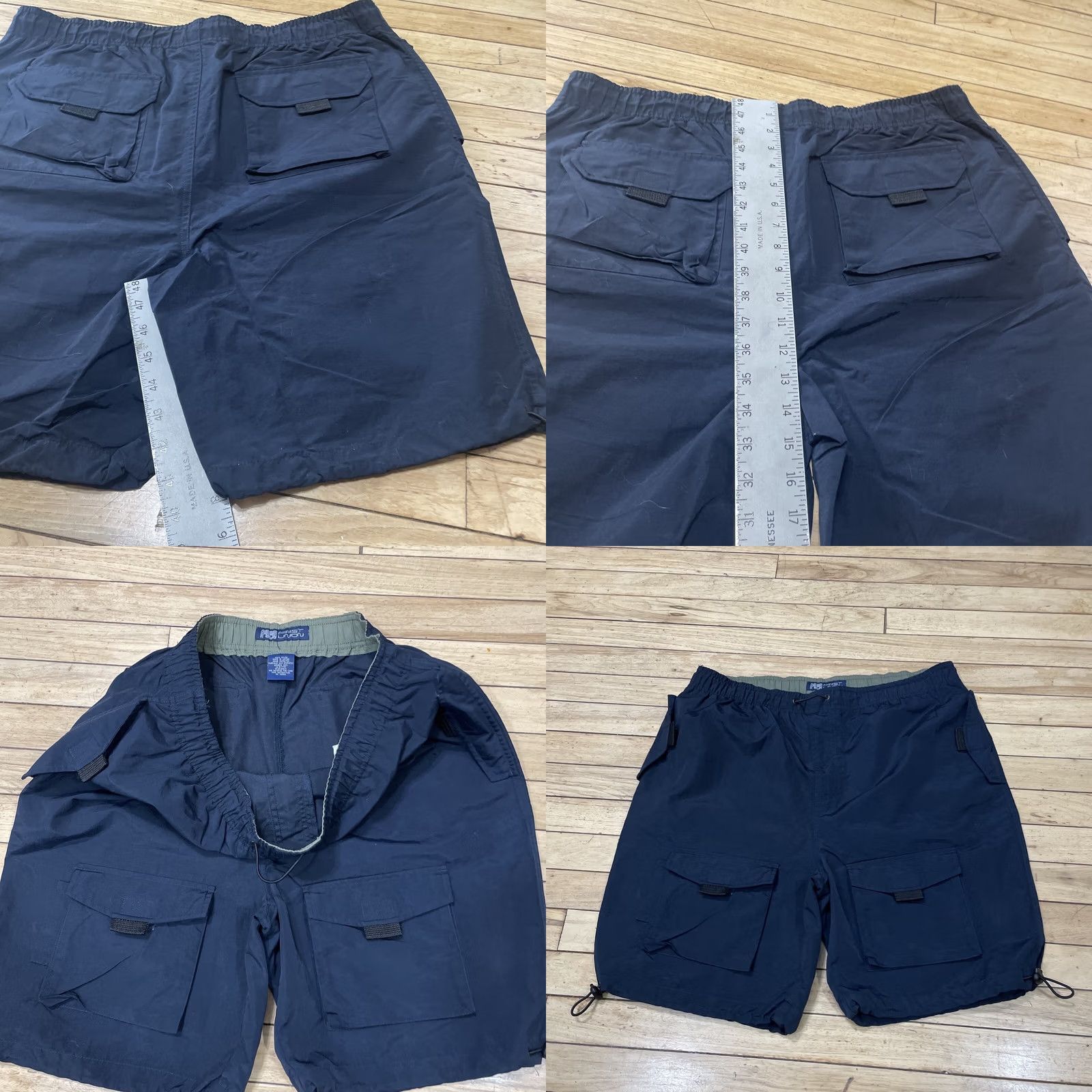Vintage VINTAGE NAVY FIRST UNION Nylon Cargo Shorts Navy Blue Elastic Waist & Elastic Cinch Knee UAE Size US 33 - 8 Thumbnail