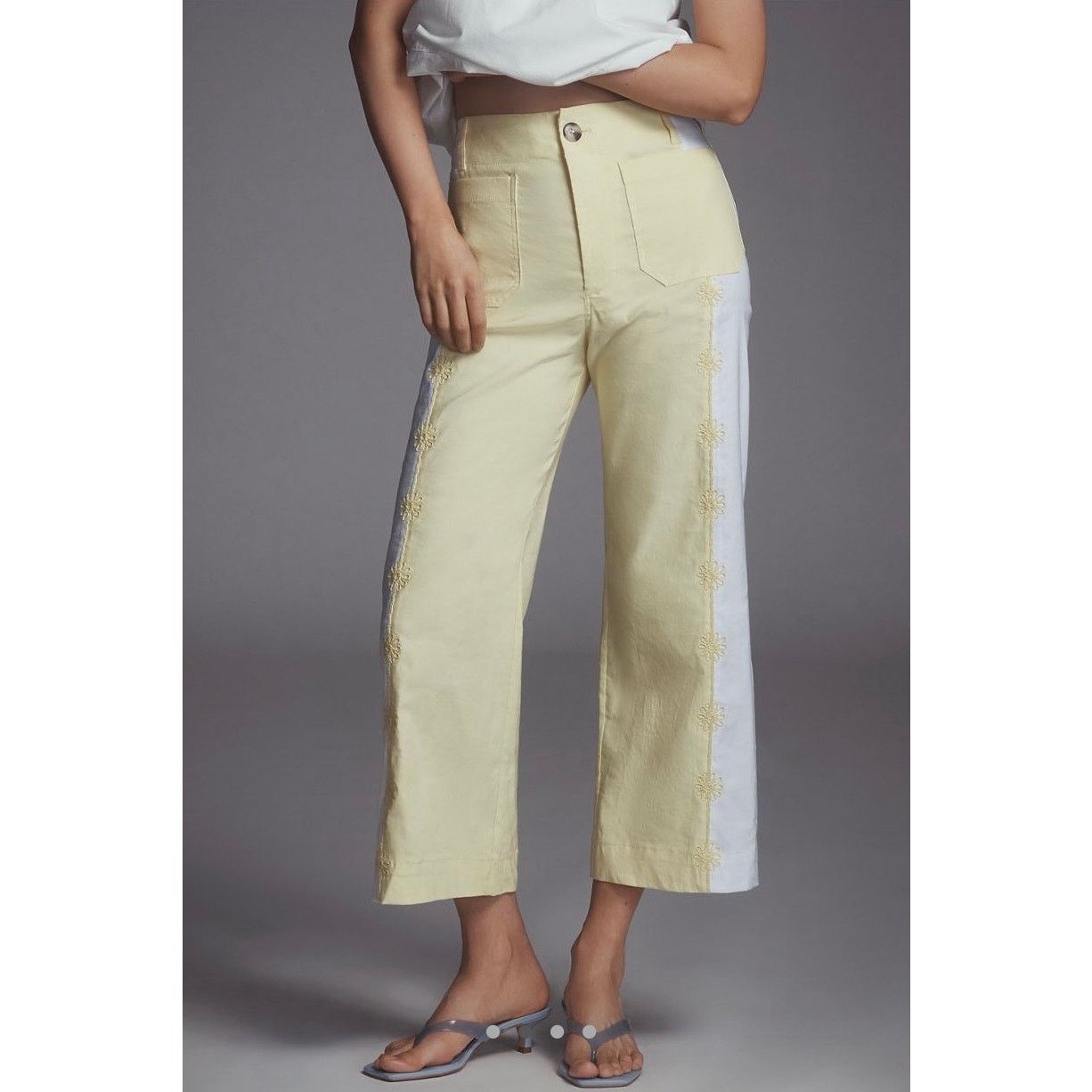 Anthropologie NWT Anthropologie Colette Embroidered Crop Wide Leg Pants Size 28" / US 6 / IT 42 - 1 Thumbnail
