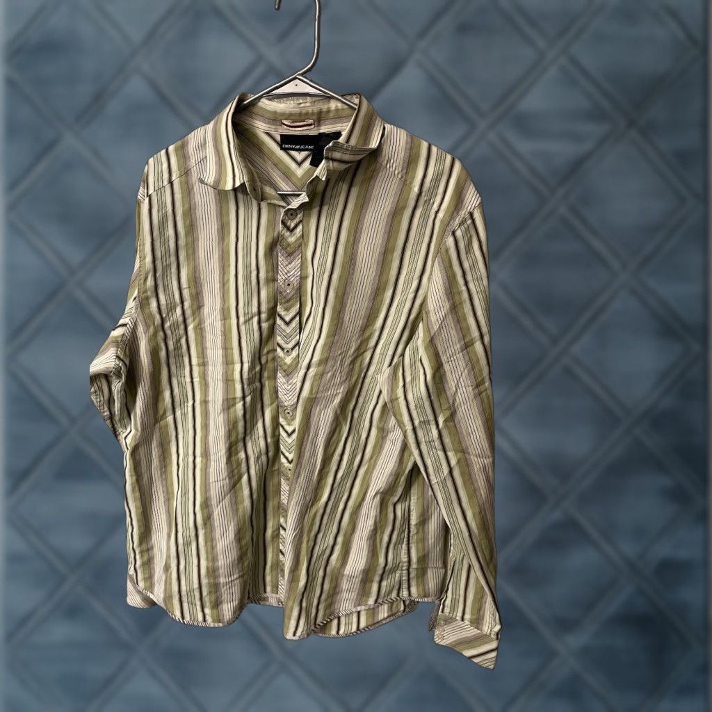 DKNY DKNY Men's Dress Shirt XL Green Striped Button Long Sleeve Shirt Size 46R - 1 Thumbnail