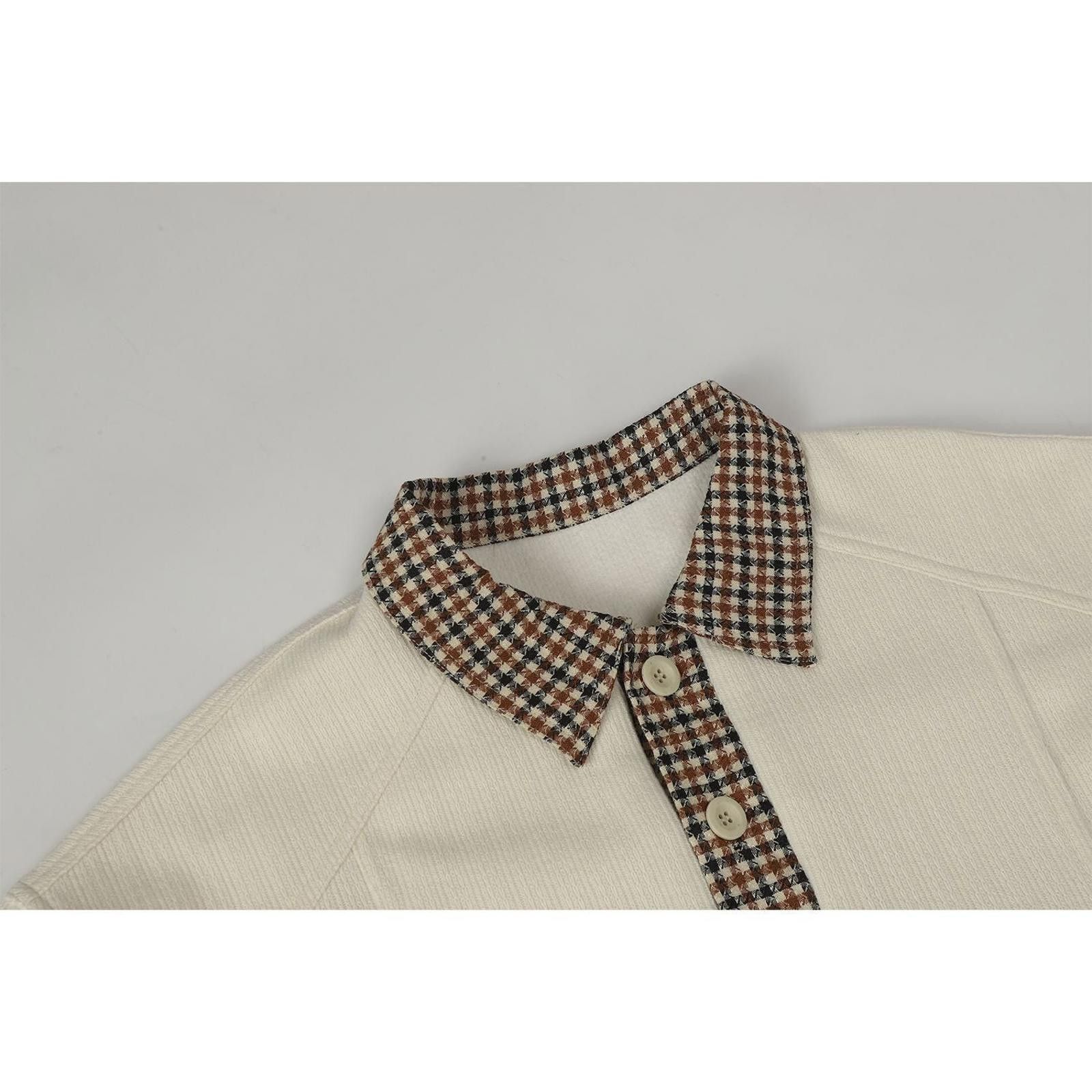 Japanese Brand Cream Pullover Sweatshirt with Checked Collar Detail Size US M / EU 48-50 / 2 - 3 Thumbnail