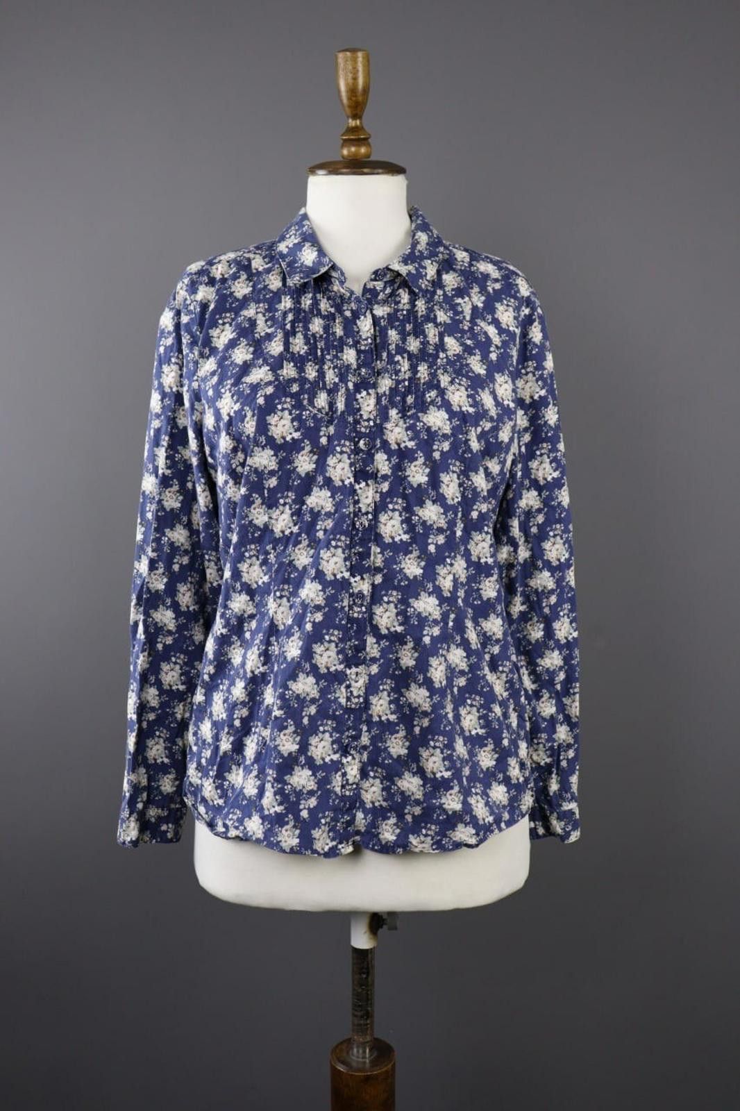 Designer Laura Ashleyn Blue Floral Long Sleeve Blouse Shirt Size 10 Size L / US 10 / IT 46 - 1 Thumbnail