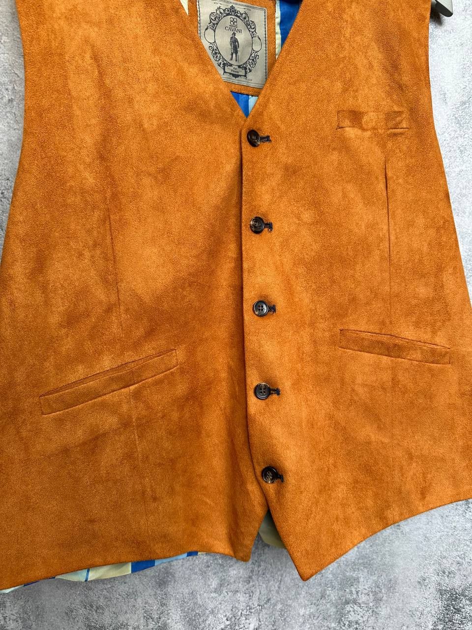 Designer House of Cavani Orange Suede Look Waistcoat Vest Retro Size 44R - 7 Thumbnail