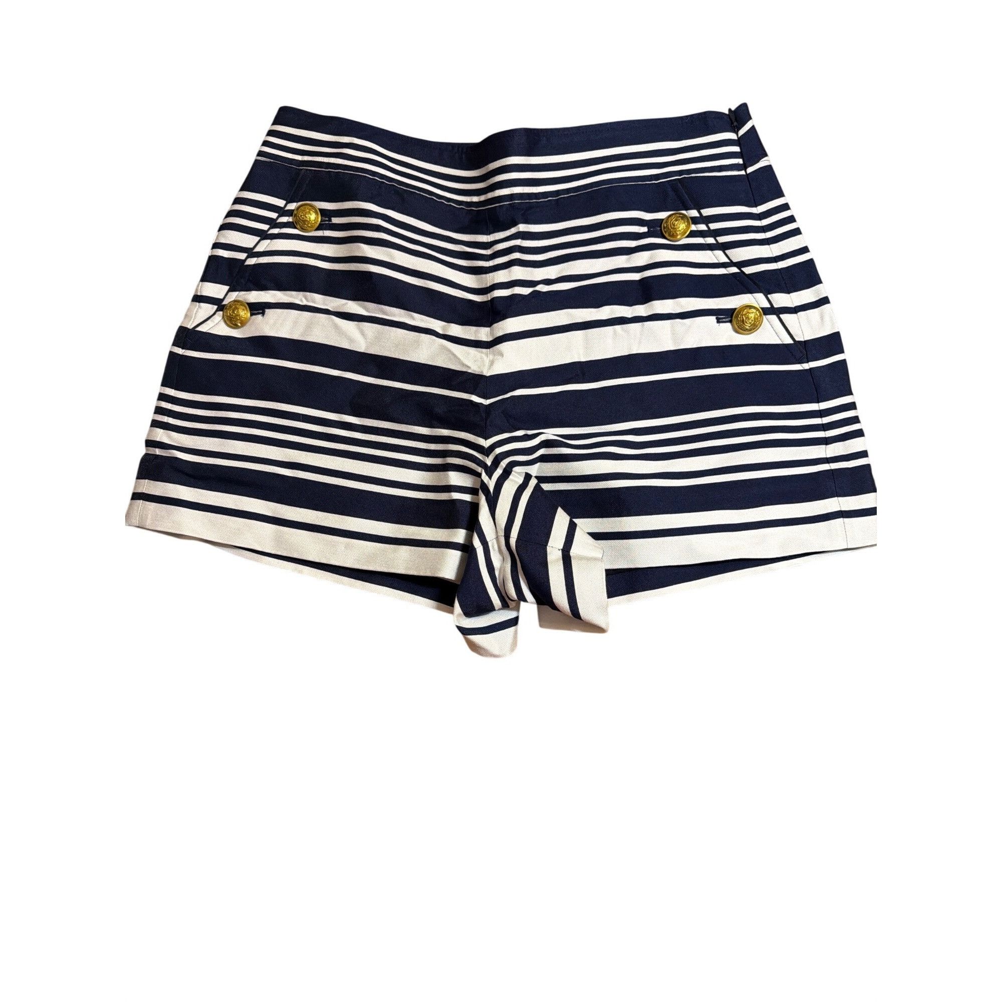 J.Crew J.Crew High Rise Sailor Shorts Blue White Striped Gold Tone Size 32" / US 10 / IT 46 - 1 Thumbnail